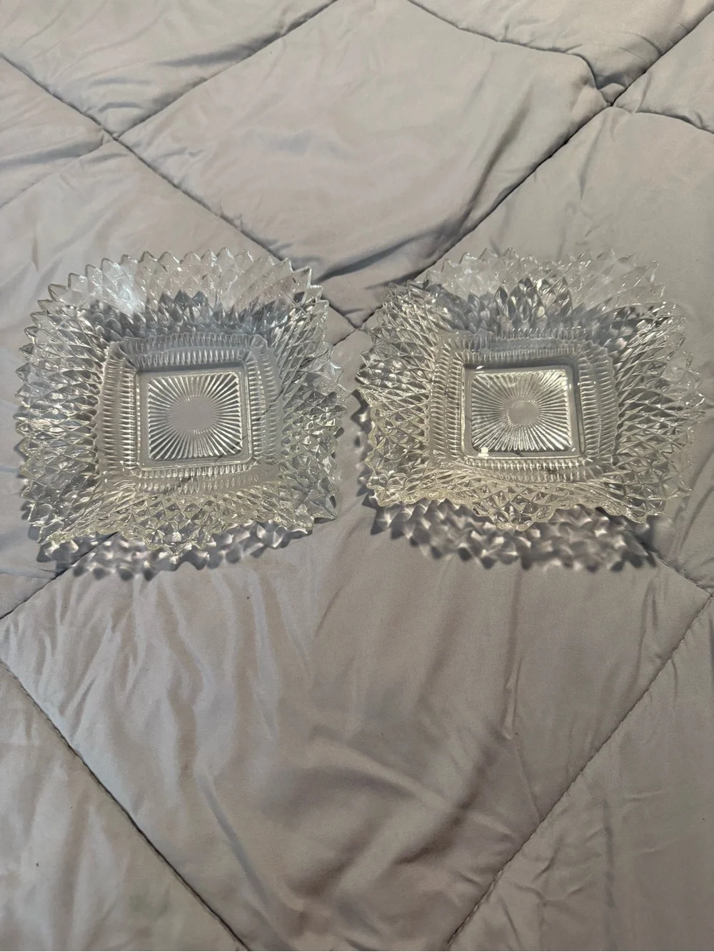 Clear Cut Glass Decorative Square Dishes - Set of 2